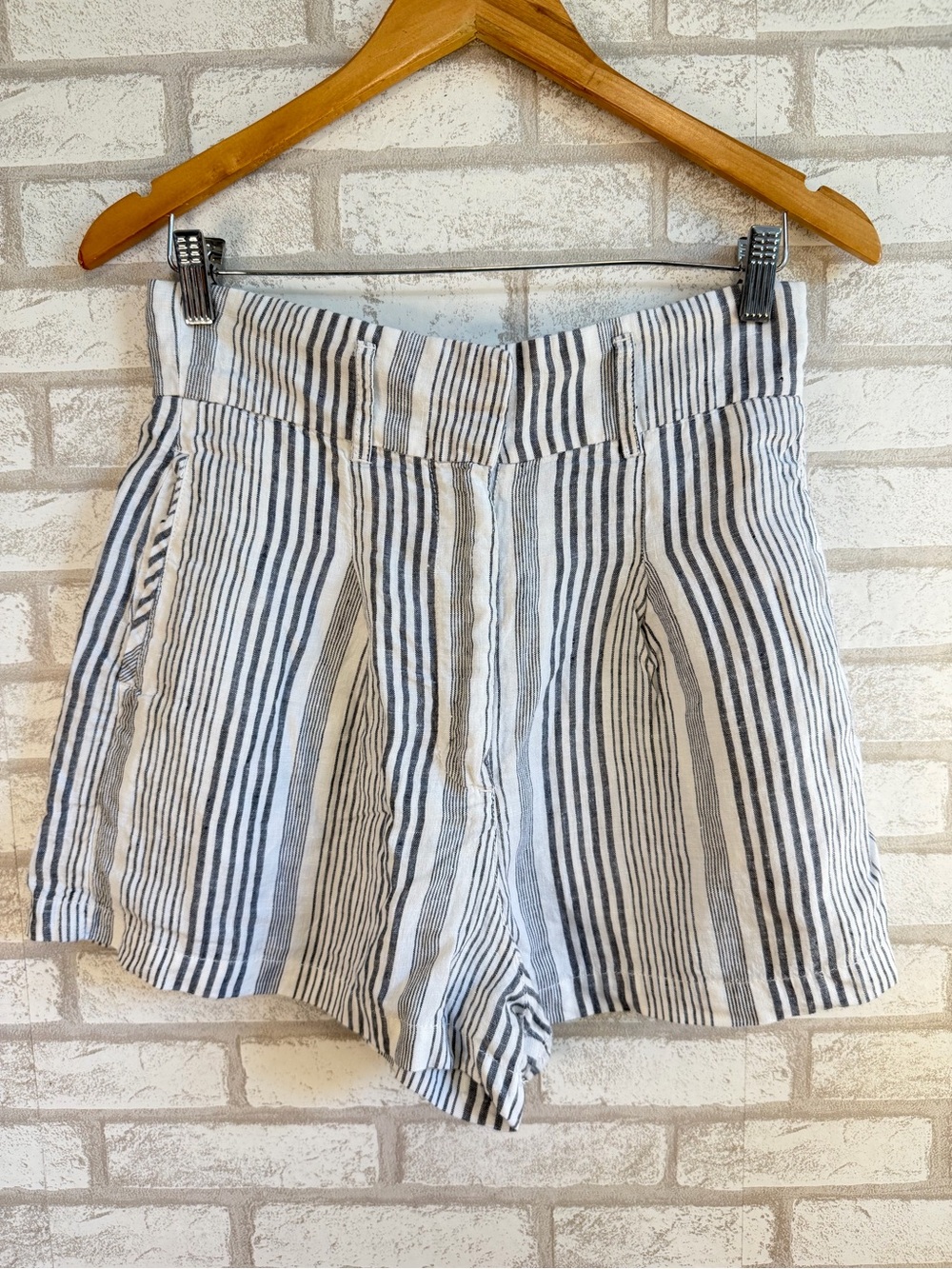 C&C California Navy & White Vertical Stripe High-Waist Shorts